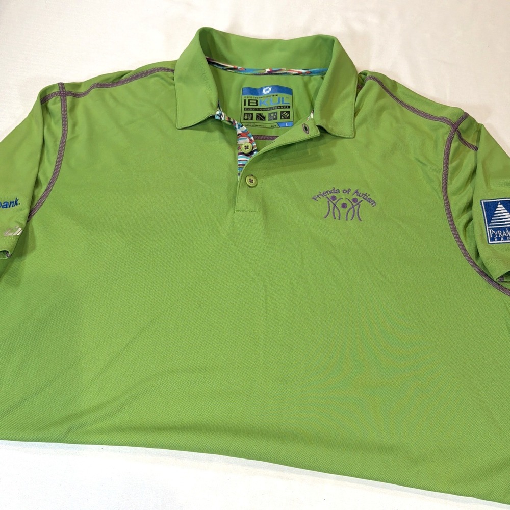 IBKUL Golf Polo Shirt Mens Large Green Performance Quick Dry Friends of Autism